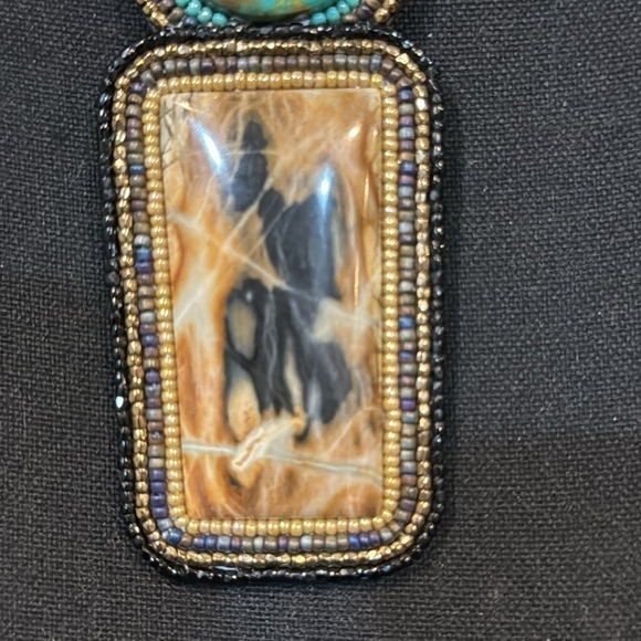 Picasso Marbel Turquoise Austrian Crystals facet Beads pendant necklace Signed - Picture 10 of 11